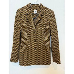 Cabi Womens Mustard Navy Medallion Stretch Knit Standout Jacket Blazer‎ Medium